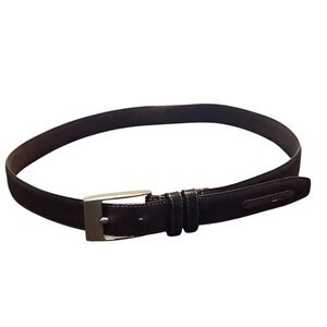 Men Brown Classic Genuine Leather Belt 36 USA Contrast Stitch Silver Buckle